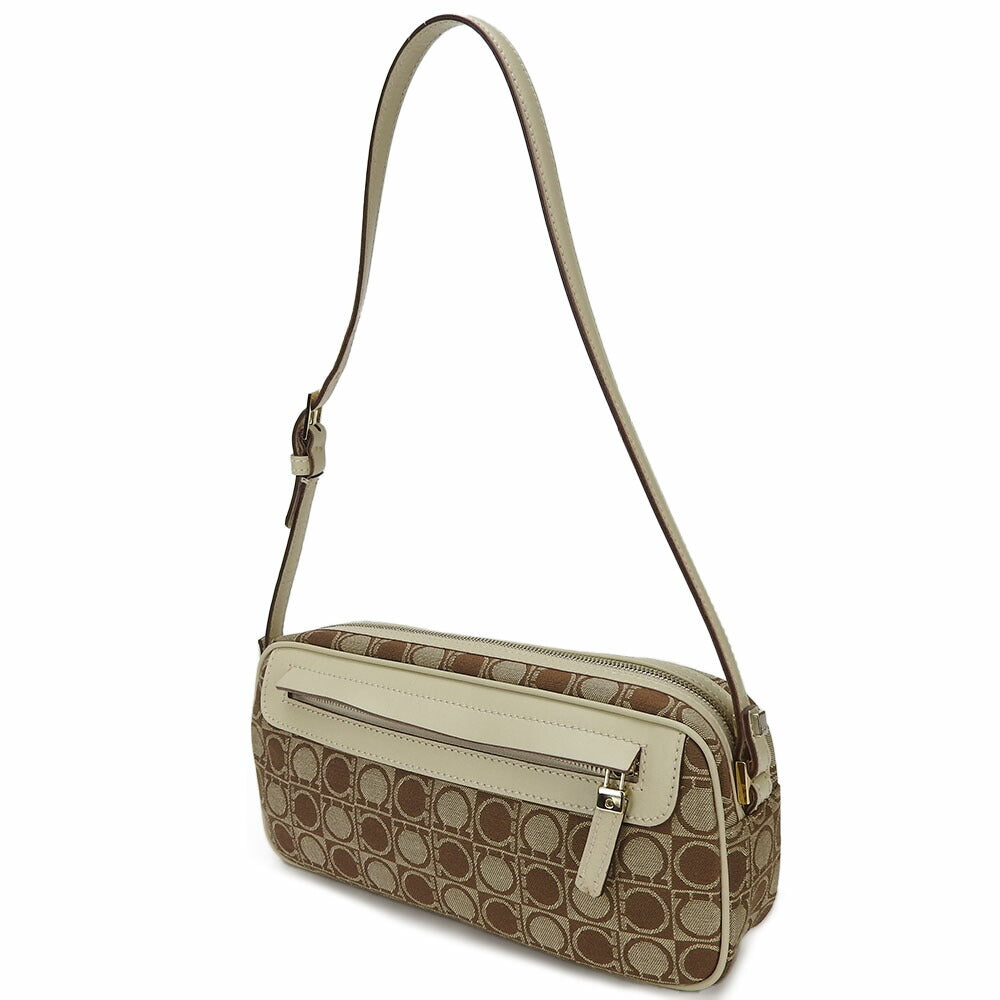 Salvatore Ferragamo Shoulder Bag Au-21-3323 Canvas, Leather Beige Gancini Women