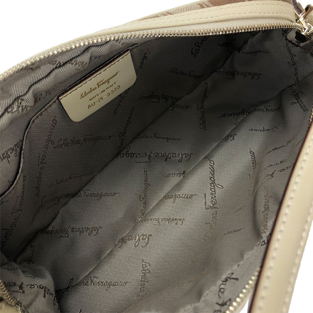 Salvatore Ferragamo Shoulder Bag Au-21-3323 Canvas, Leather Beige Gancini Women