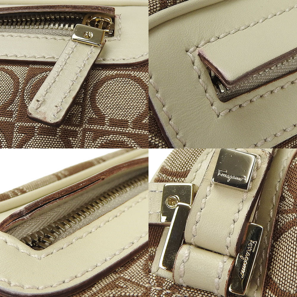 Salvatore Ferragamo Shoulder Bag Au-21-3323 Canvas, Leather Beige Gancini Women