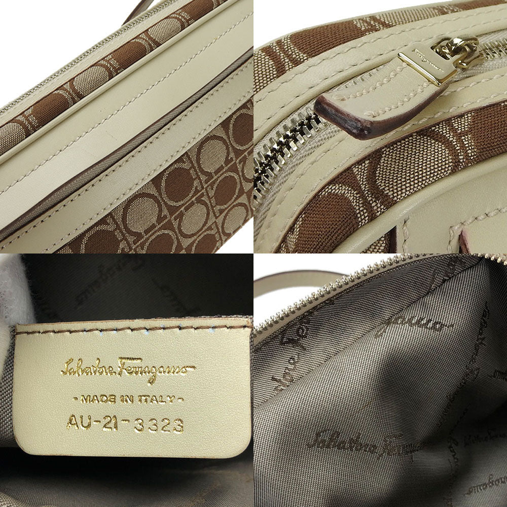 Salvatore Ferragamo Shoulder Bag Au-21-3323 Canvas, Leather Beige Gancini Women