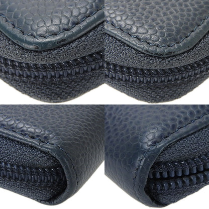 Chanel Long Wallet Purse Caviar Skin Blue Coco Mark