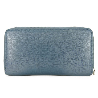 Chanel Long Wallet Purse Caviar Skin Blue Coco Mark