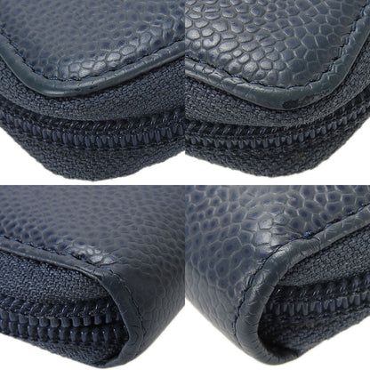 Chanel Long Wallet Purse Caviar Skin Blue Coco Mark