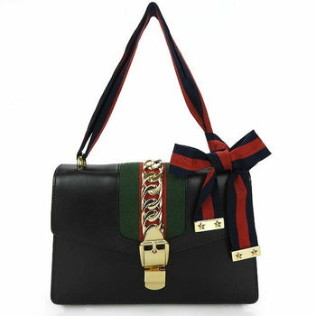 Gucci Shoulder Bag 421882 Leather Black Web Line Silvi Small Women