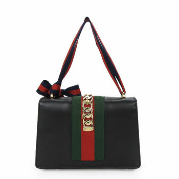 Gucci Shoulder Bag 421882 Leather Black Web Line Silvi Small Women