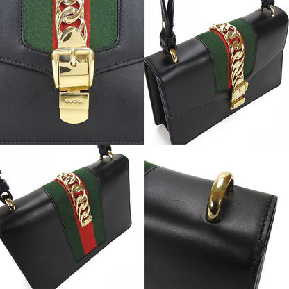 Gucci Shoulder Bag 421882 Leather Black Web Line Silvi Small Women