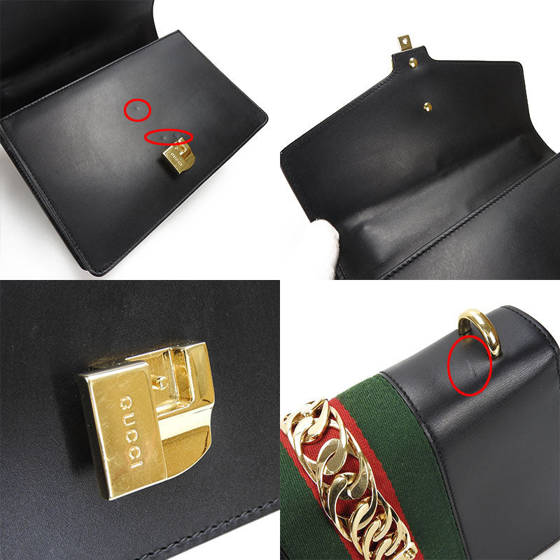 Gucci Shoulder Bag 421882 Leather Black Web Line Silvi Small Women