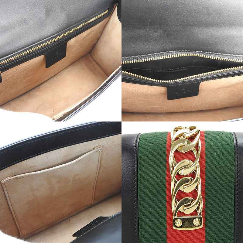 Gucci Shoulder Bag 421882 Leather Black Web Line Silvi Small Women