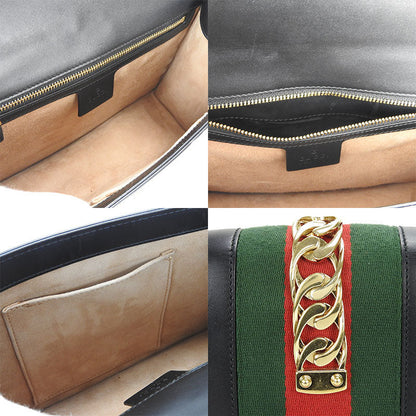 Gucci Shoulder Bag 421882 Leather Black Web Line Silvi Small Women