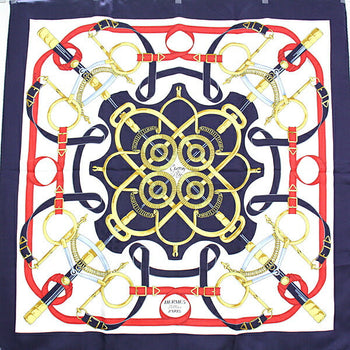 Hermes Scarf 100% Silk Navy/Gold/Red/White Scarf Carre90 Eperon D Or Women