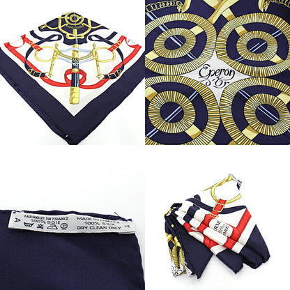 Hermes Scarf 100% Silk Navy/Gold/Red/White Scarf Carre90 Eperon D Or Women