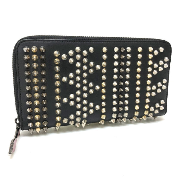 Christian Louboutin Long Wallet Purse 3145073 Leather Black Panettone Spike Studs Women