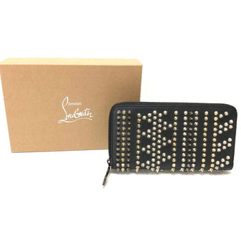 Christian Louboutin Long Wallet Purse 3145073 Leather Black Panettone Spike Studs Women