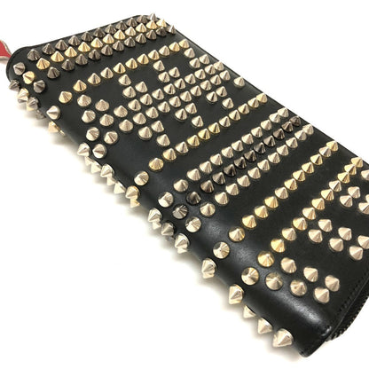 Christian Louboutin Long Wallet Purse 3145073 Leather Black Panettone Spike Studs Women