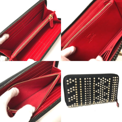 Christian Louboutin Long Wallet Purse 3145073 Leather Black Panettone Spike Studs Women