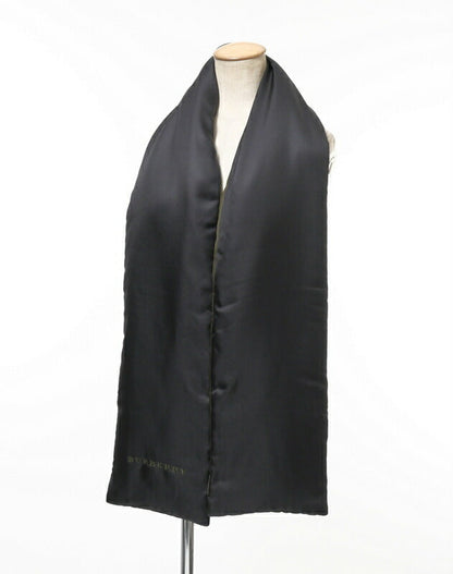 Burberry Scarf Silk, Polyester/Filling=Batting Black Long Scarf Embroidered Logo Mens