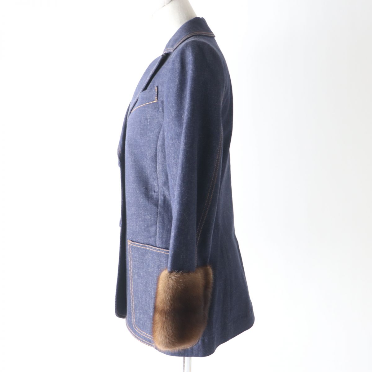 Fendi Denim Jacket 98% Cotton, 2% Elastane Indigo X Brown Women 40