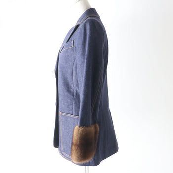 Fendi Denim Jacket 98% Cotton, 2% Elastane Indigo X Brown Women 40