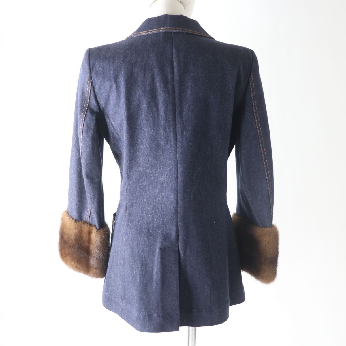 Fendi Denim Jacket 98% Cotton, 2% Elastane Indigo X Brown Women 40