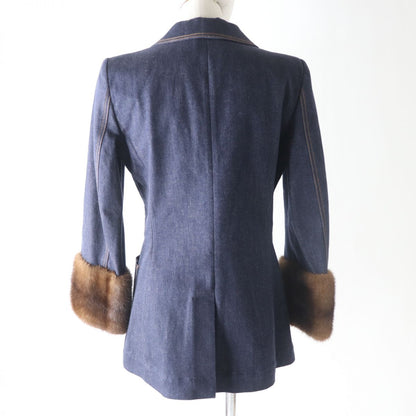 Fendi Denim Jacket 98% Cotton, 2% Elastane Indigo X Brown Women 40