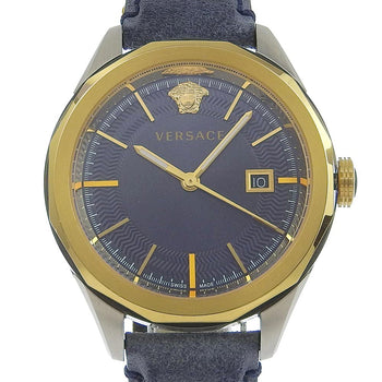 Versace Watches Quartz Wr5 Stainless Steel , Leather Gold Vera Navy Dial Mens