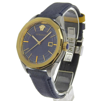 Versace Watches Quartz Wr5 Stainless Steel , Leather Gold Vera Navy Dial Mens