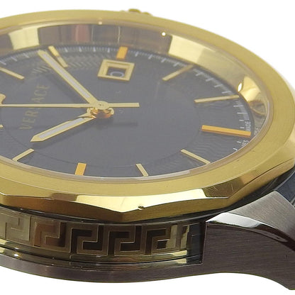 Versace Watches Quartz Wr5 Stainless Steel , Leather Gold Vera Navy Dial Mens