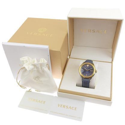 Versace Watches Quartz Wr5 Stainless Steel , Leather Gold Vera Navy Dial Mens