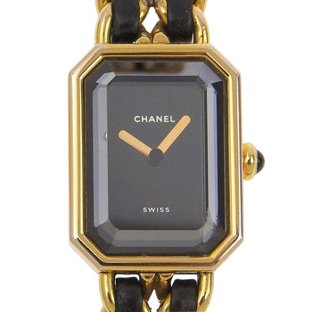 Chanel Watches Quartz H0001 Plated Gold , Leather Black Premiere L Black Dial Women