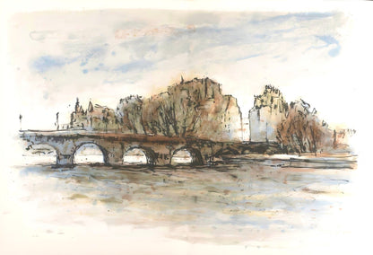 Aim Daniel Steinlen, Le Pont-Neuf, Au Temps De Paris Seine, Lithograph