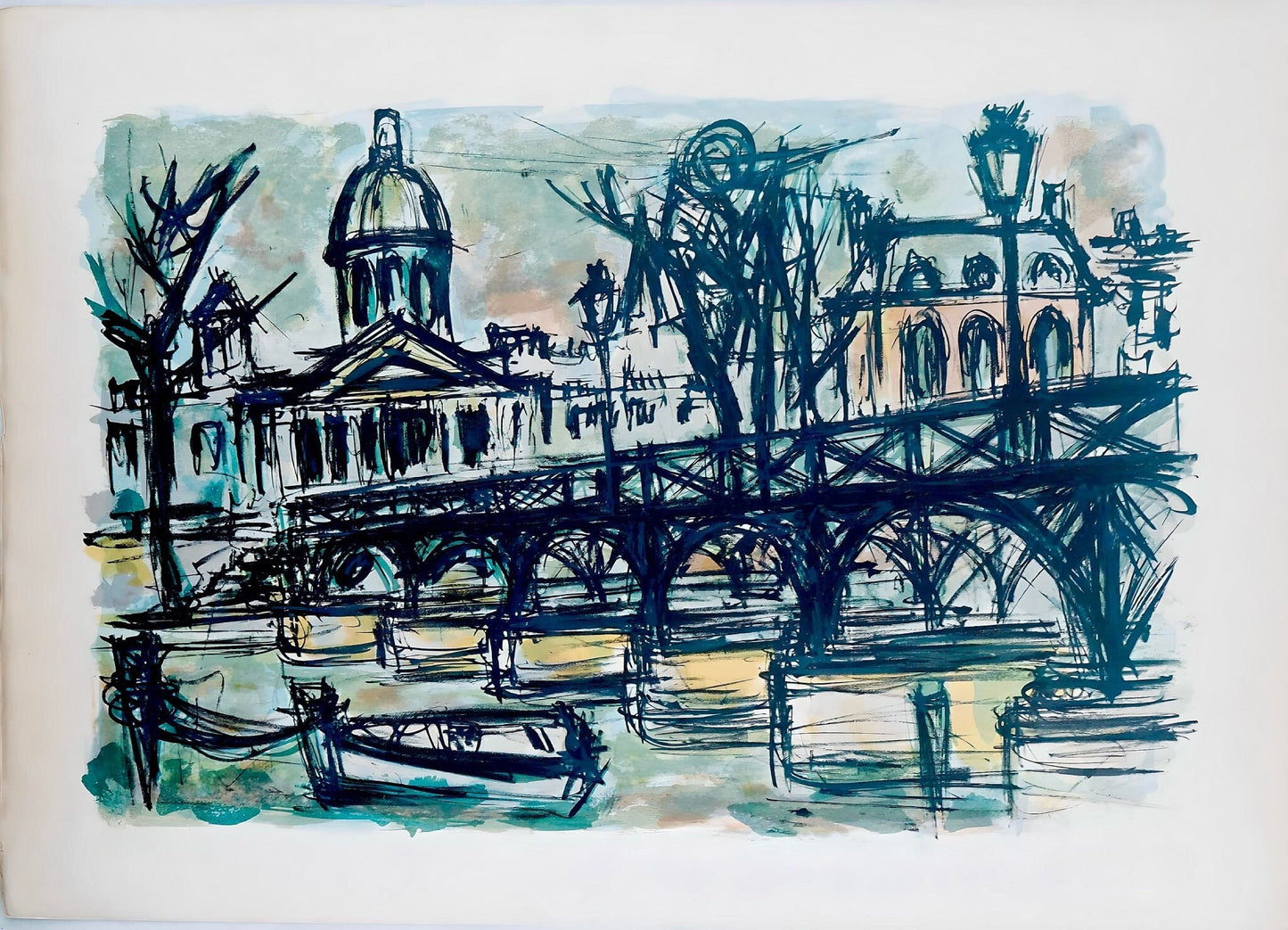Maurice Verdier, Le Pont Des Arts, Au Temps De Paris Seine, Lithograph