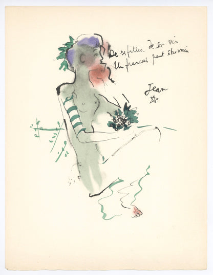 Jean Cocteau, Bacchante Assise, Vins, Fleurs Et Flammes, Lithograph