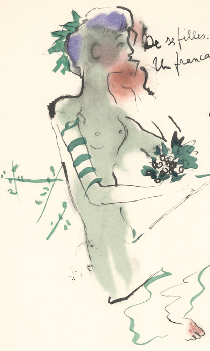 Jean Cocteau, Bacchante Assise, Vins, Fleurs Et Flammes, Lithograph
