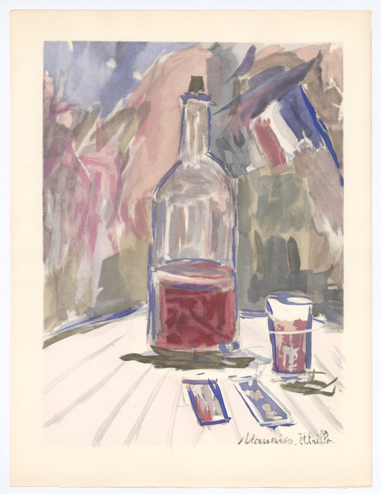 Maurice Utrillo, Vin D'Honneur, Vins, Fleurs Et Flammes, Lithograph