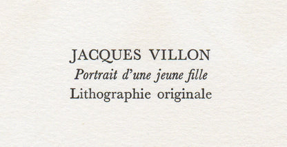 Jacques Villon, Portrait D'Une Jeune Fille, Souvenirs Et Portraits D'Artistes, Lithograph