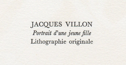 Jacques Villon, Portrait D'Une Jeune Fille, Souvenirs Et Portraits D'Artistes, Lithograph