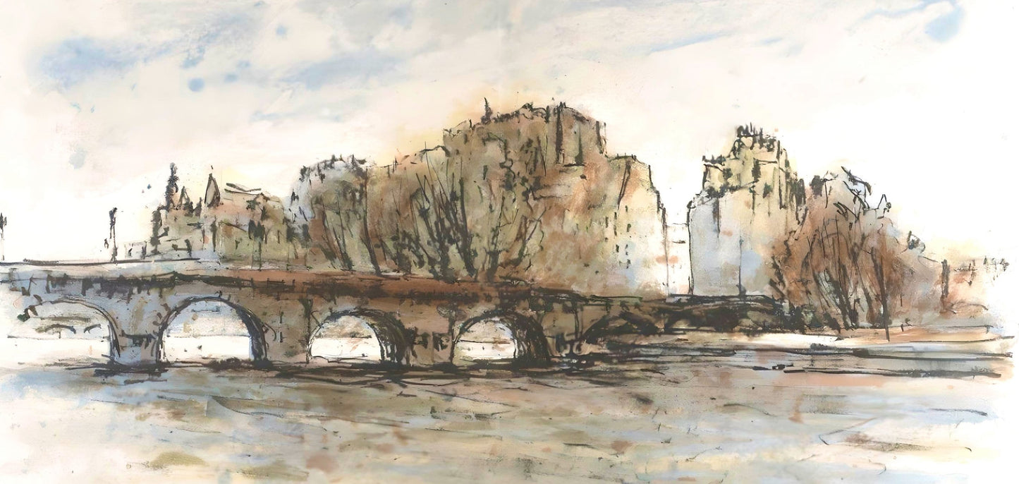 Aim Daniel Steinlen, Le Pont-Neuf, Au Temps De Paris Seine, Lithograph