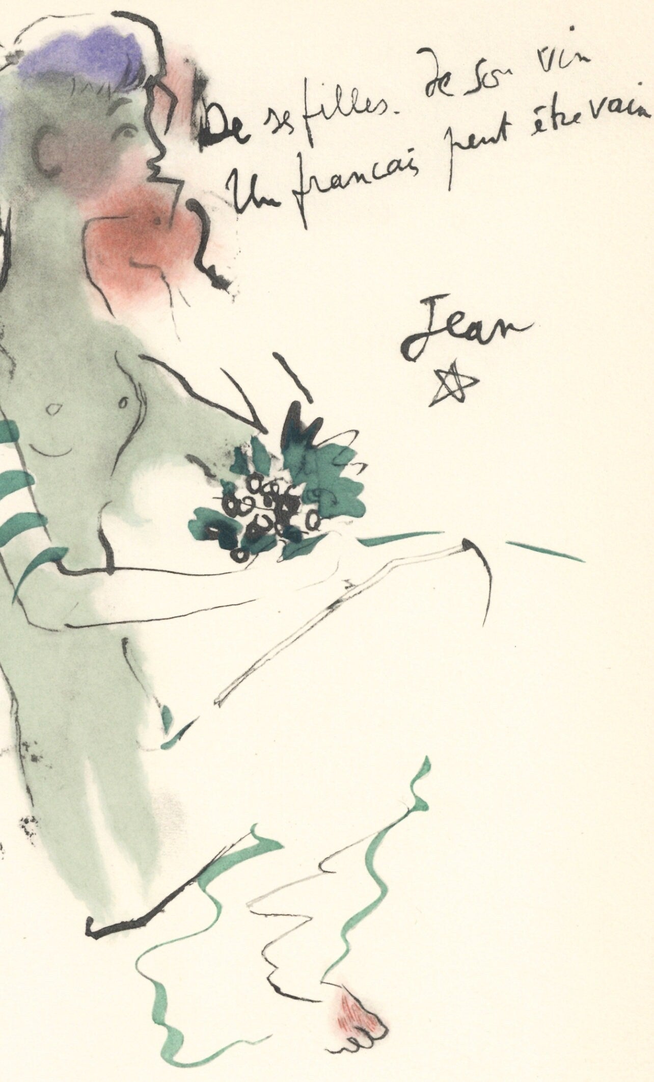 Jean Cocteau, Bacchante Assise, Vins, Fleurs Et Flammes, Lithograph