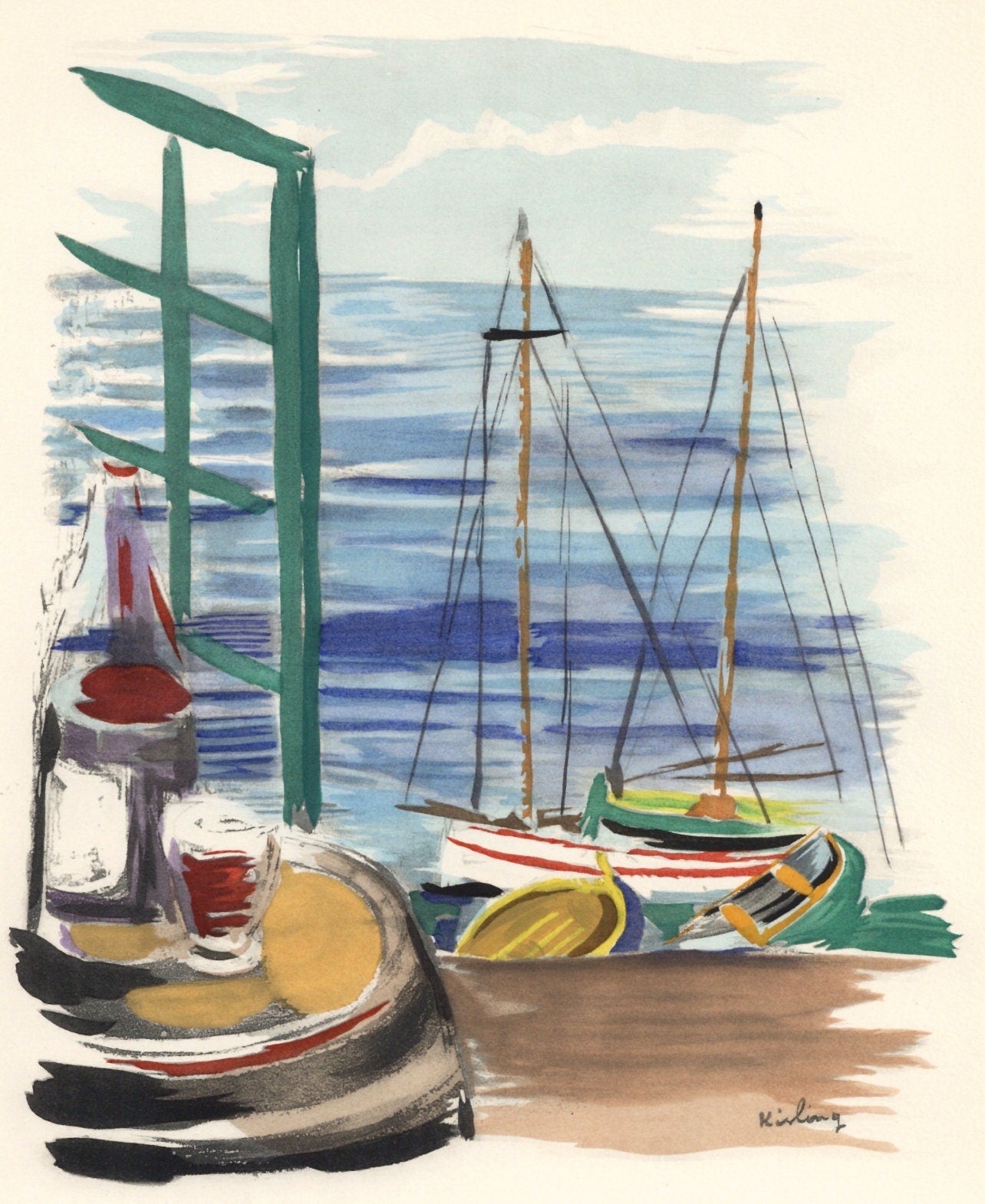 Moise Kisling, Vin Du Depart, Vins, Fleurs Et Flammes, Lithograph