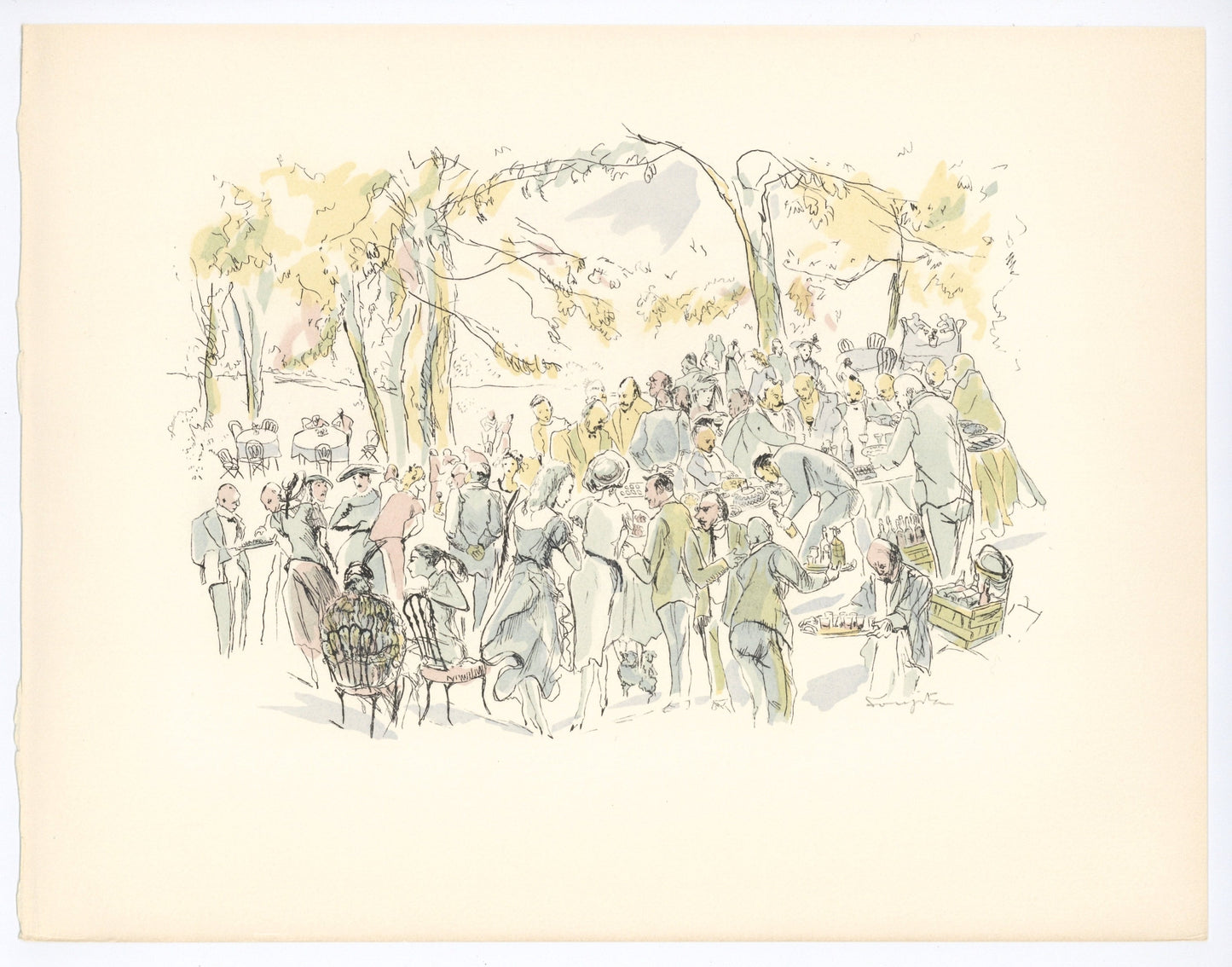 Lonard Tsugouharu Foujita (?? ??), Garden Party, Vins, Fleurs Et Flammes, Lithograph