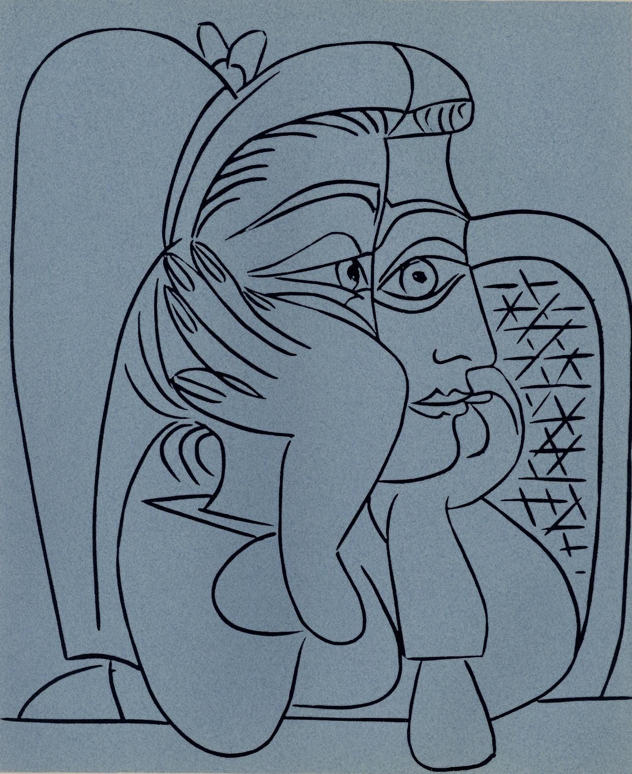 Pablo Picasso, Jacqueline Leaning On Her Elbows (Orozco 214), Grabados Al Linleo, Linocut