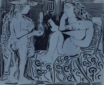 Pablo Picasso, Two Women With A Vase Of Flowers (Orozco 214), Grabados Al Linleo, Linocut