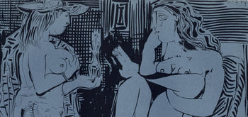 Pablo Picasso, Two Women With A Vase Of Flowers (Orozco 214), Grabados Al Linleo, Linocut