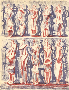 Henry Moore, Red And Blue Standing Figures (Cramer 36), Xxe Sicle, Lithograph