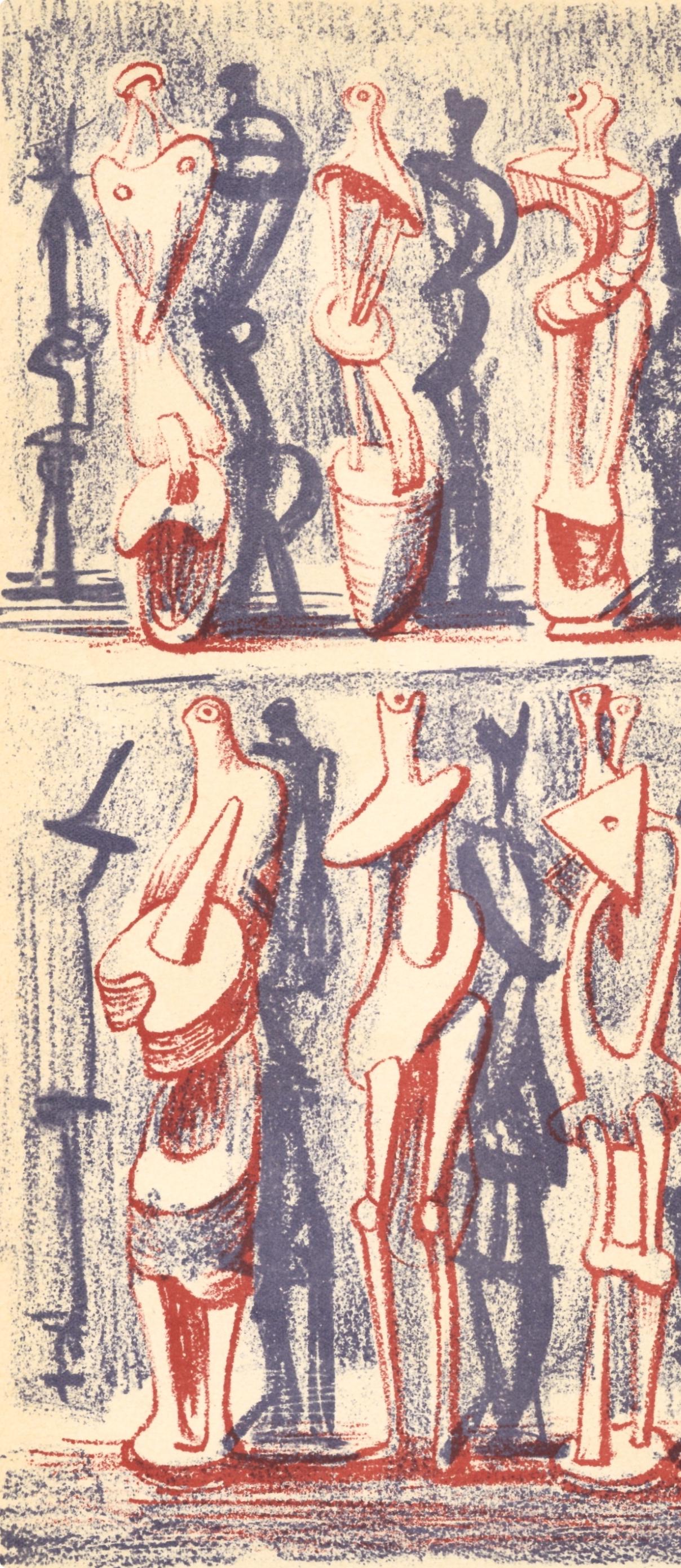 Henry Moore, Red And Blue Standing Figures (Cramer 36), Xxe Sicle, Lithograph