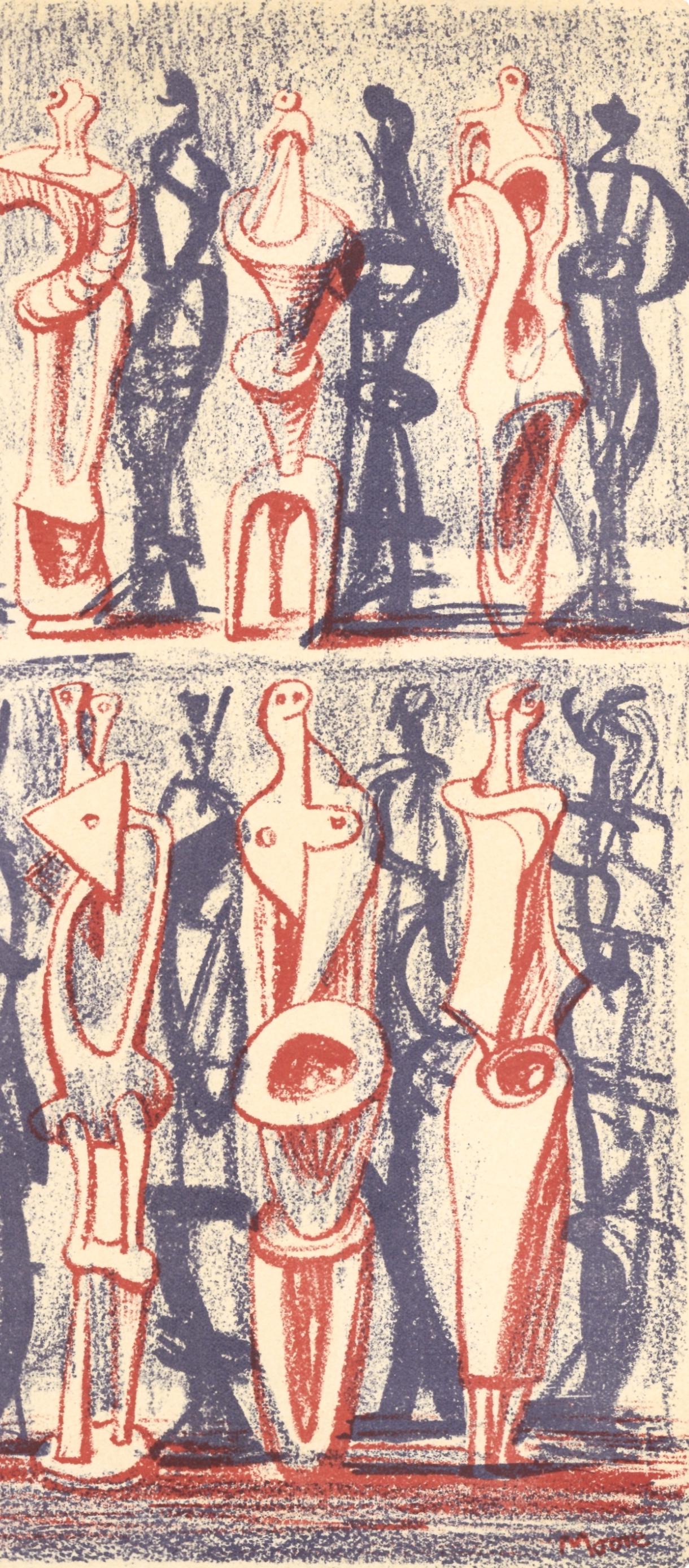 Henry Moore, Red And Blue Standing Figures (Cramer 36), Xxe Sicle, Lithograph