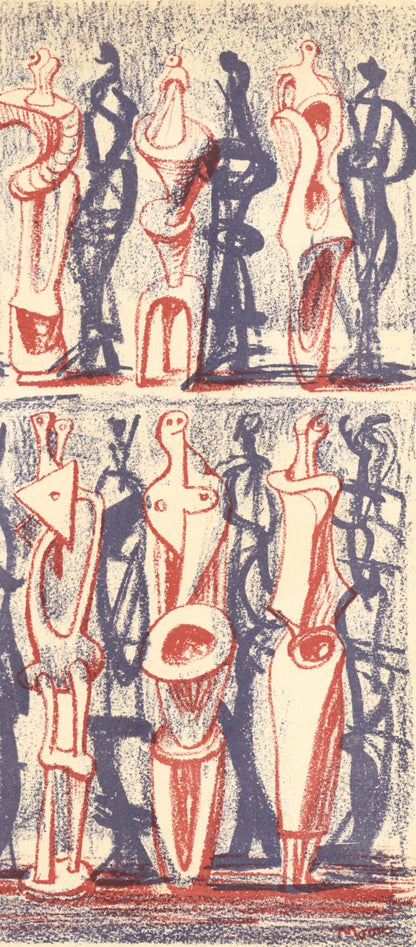 Henry Moore, Red And Blue Standing Figures (Cramer 36), Xxe Sicle, Lithograph