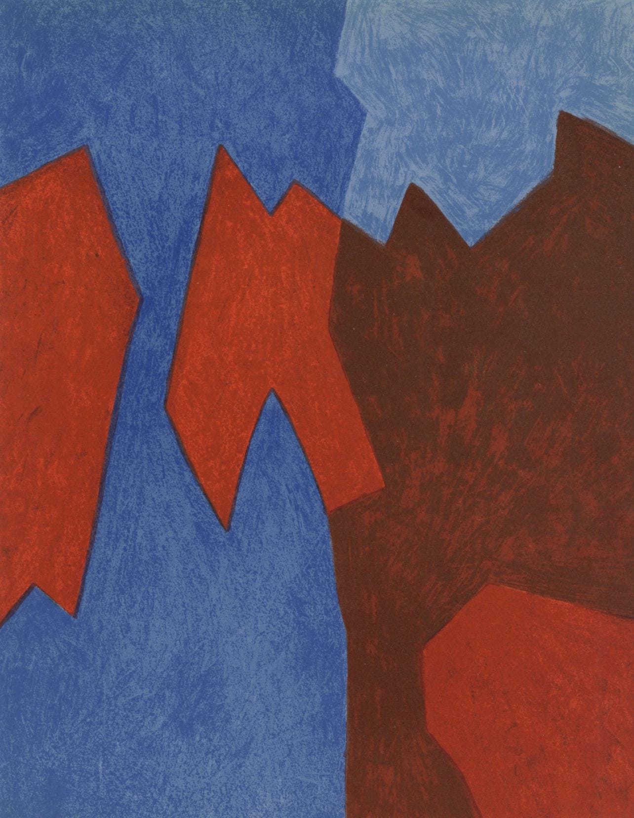 Serge Poliakoff, Composition Rouge/Bleu (Poliakoff/Schneider 68), Xxe Sicle, Lithograph