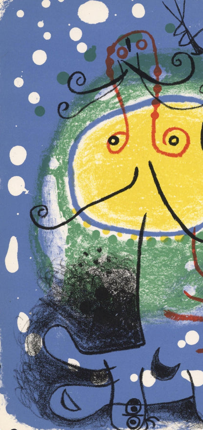 Joan Mir, Personnage Sur Fond Bleu, Xxe Sicle, Lithograph