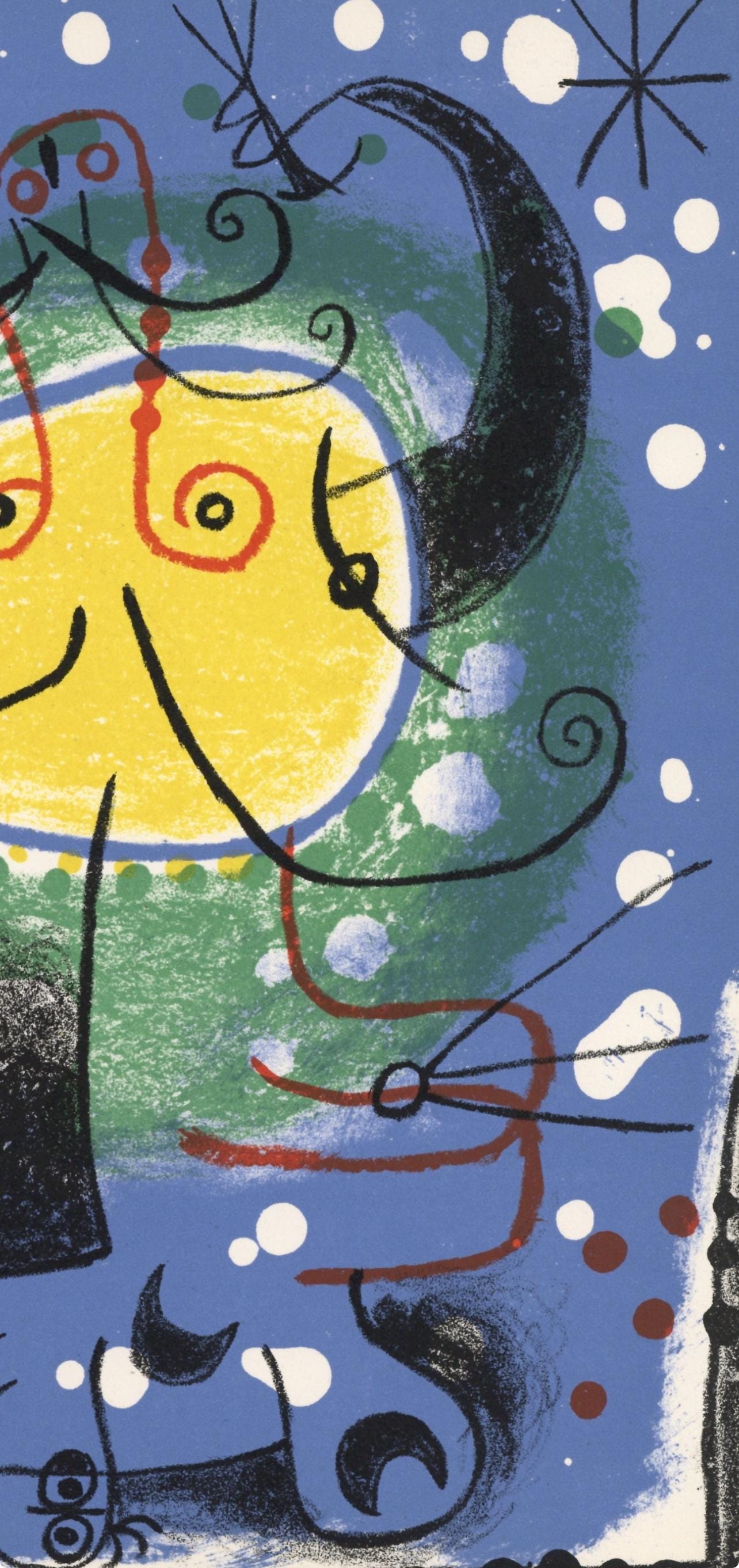 Joan Mir, Personnage Sur Fond Bleu, Xxe Sicle, Lithograph